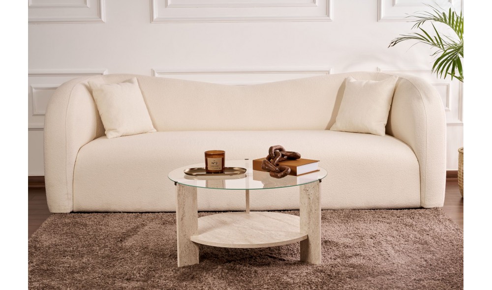 Masuta de cafea, Clara - Travertine, Transparent, 75 x 40 x 75 cm