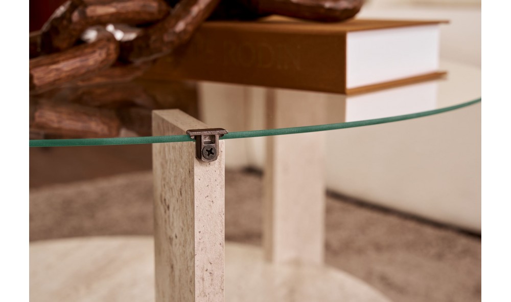 Masuta de cafea, Clara - Travertine, Transparent, 75 x 40 x 75 cm