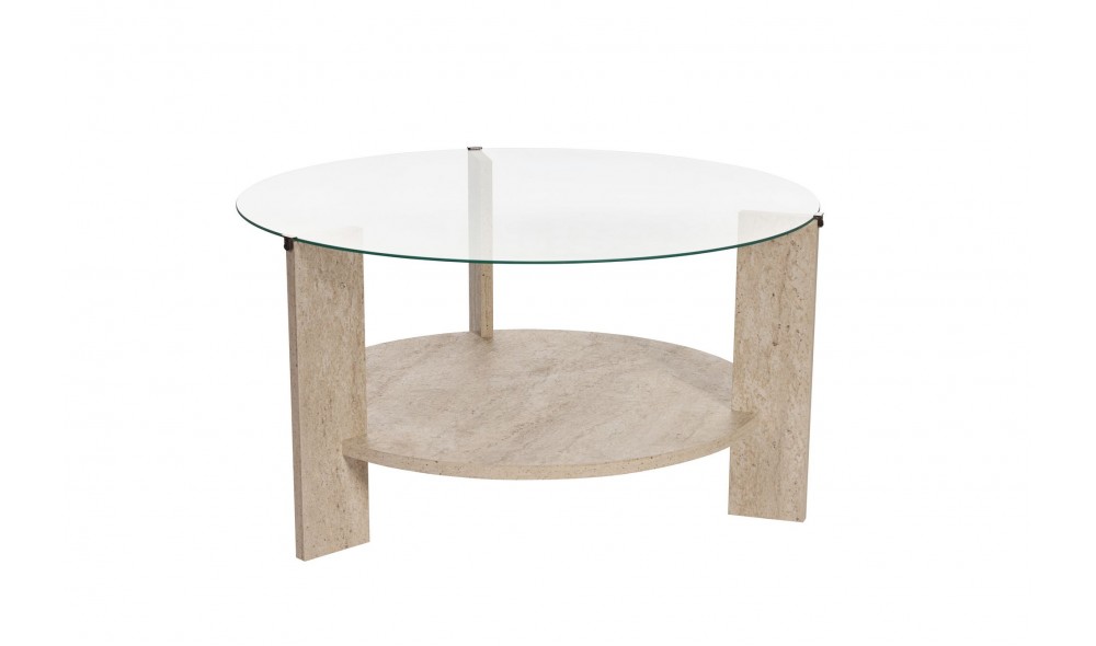 Masuta de cafea, Clara - Travertine, Transparent, 75 x 40 x 75 cm