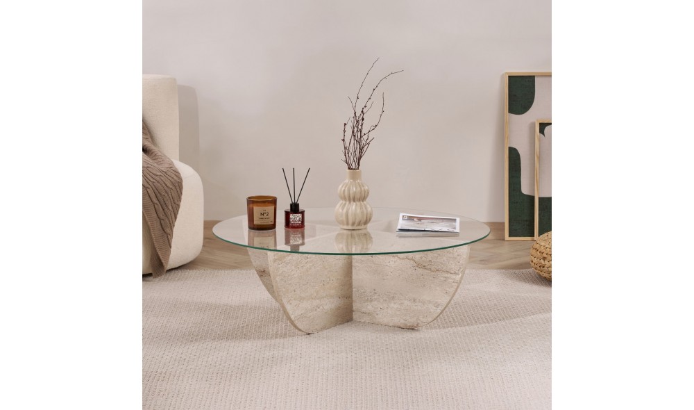 Masuta de cafea, Liya - Travertine, 90 x 30 x 90 cm