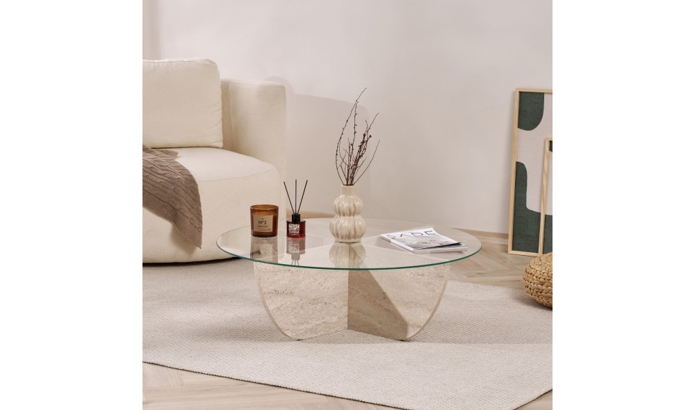 Masuta de cafea, Liya - Travertine, 90 x 30 x 90 cm