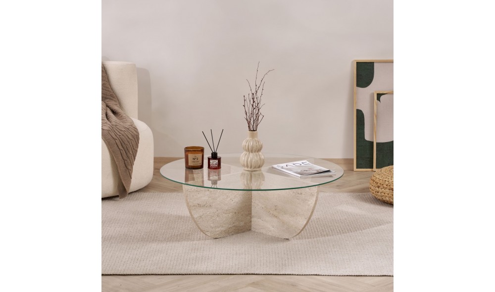 Masuta de cafea, Liya - Travertine, 90 x 30 x 90 cm