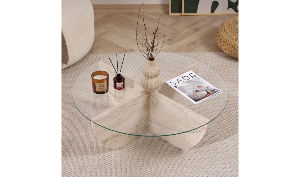 Masuta de cafea, Liya - Travertine, 90 x 30 x 90 cm