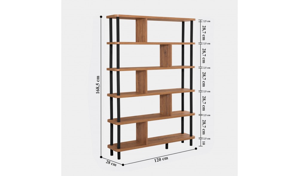 Raft pentru carti, Meta, NegruPinul Atlantic, 120 x 169 x 28 cm