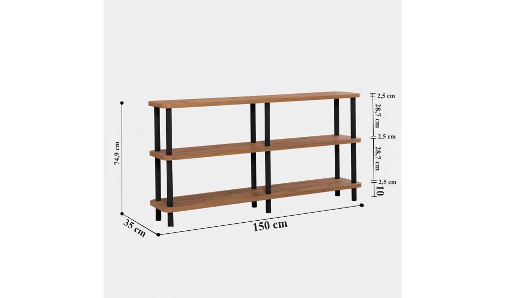 Raft pentru carti, Raca, NegruPinul Atlantic, 150 x 75 x 35 cm