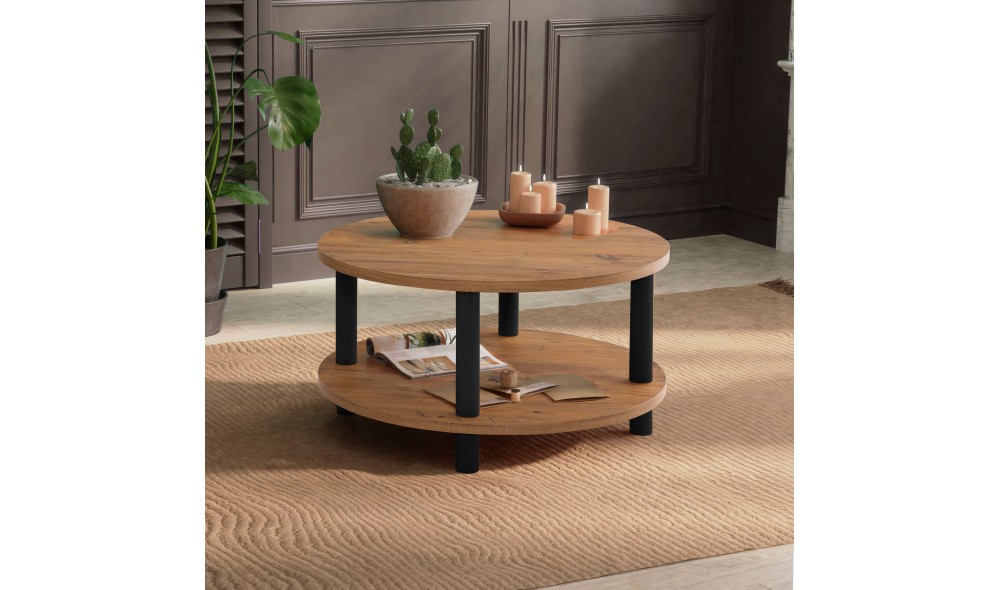 Masuta de cafea, Roby, NegruPinul Atlantic, 70 x 44 x 70 cm