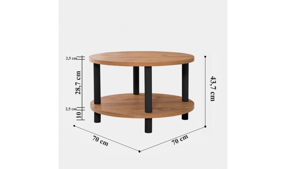 Masuta de cafea, Roby, NegruPinul Atlantic, 70 x 44 x 70 cm