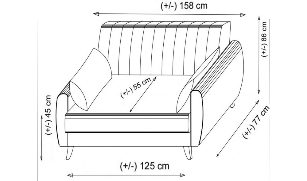 Canapea extensibila cu 2 locuri, Alkon - Gri inchis, 158 x 86 x 77 cm