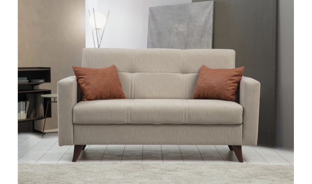 Canapea extensibila cu 2 locuri, Polya - Bej, 151 x 86 x 75 cm