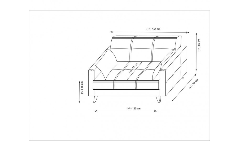 Canapea extensibila cu 2 locuri, Polya - Bej, 151 x 86 x 75 cm