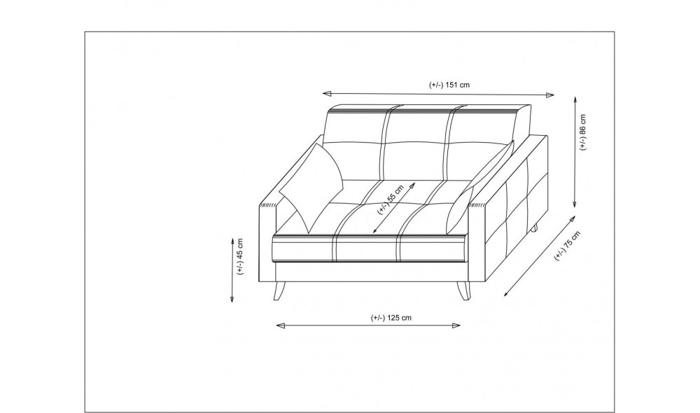 Canapea extensibila cu 2 locuri, Polya - Gri inchis, 151 x 86 x 75 cm