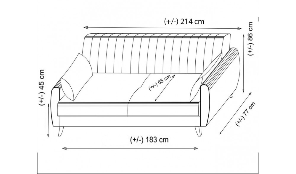 Canapea extensibila cu 3 locuri, Alkon - Gri deschis, 214 x 86 x 77 cm