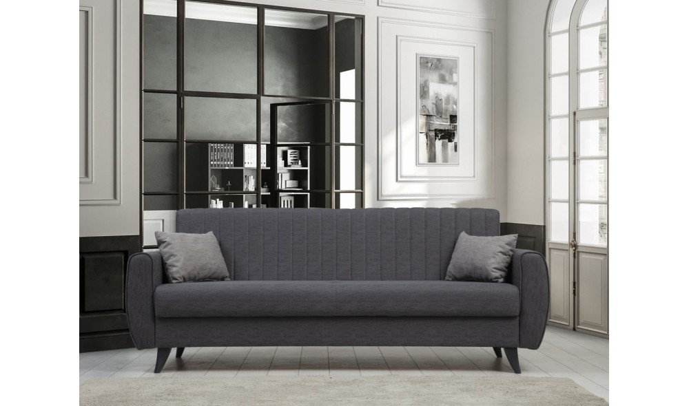 Canapea extensibila cu 3 locuri, Alkon - Gri inchis, 214 x 86 x 77 cm