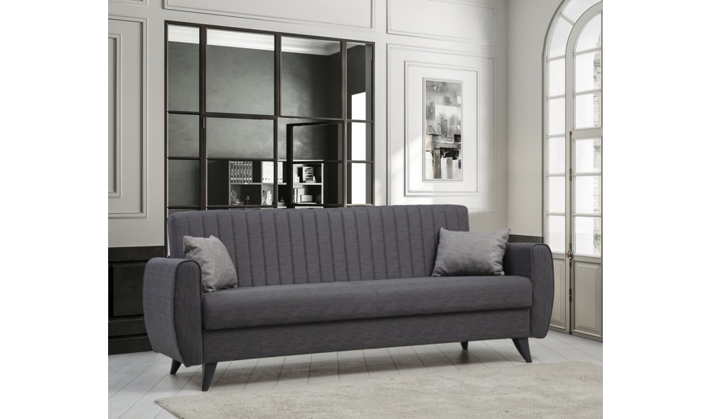 Canapea extensibila cu 3 locuri, Alkon - Gri inchis, 214 x 86 x 77 cm