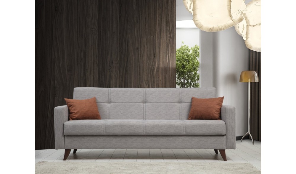 Canapea extensibila cu 3 locuri, Polya - Gri deschis, 205 x 86 x 75 cm