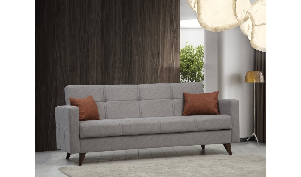 Canapea extensibila cu 3 locuri, Polya - Gri deschis, 205 x 86 x 75 cm