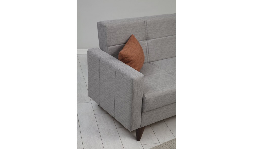 Canapea extensibila cu 3 locuri, Polya - Gri deschis, 205 x 86 x 75 cm