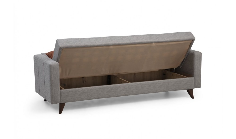 Canapea extensibila cu 3 locuri, Polya - Gri deschis, 205 x 86 x 75 cm