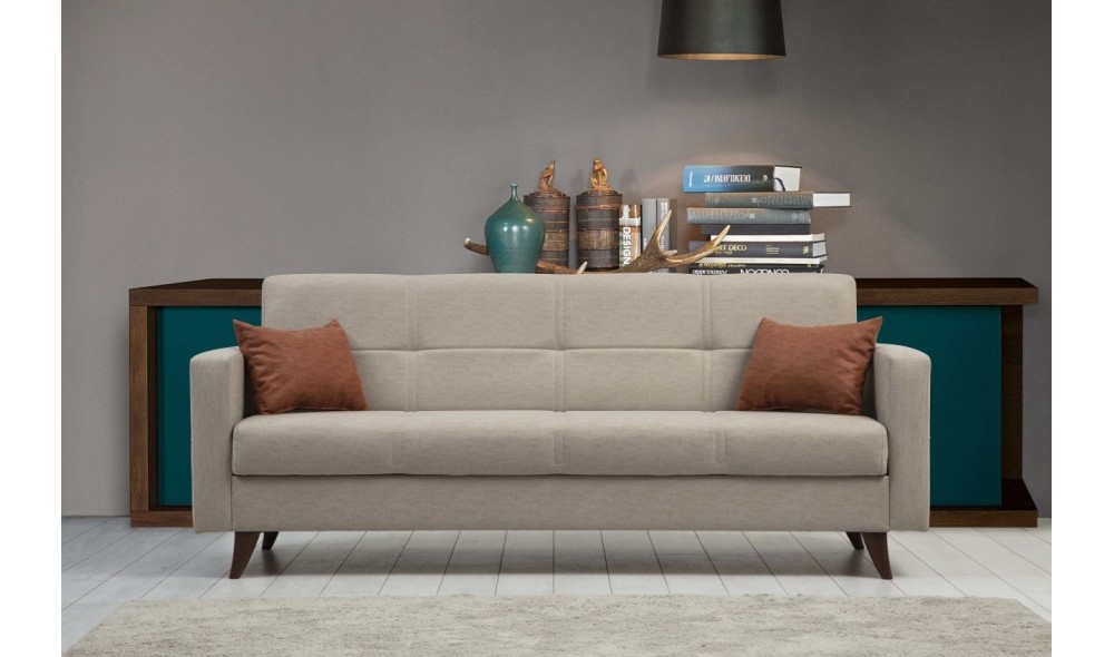 Canapea extensibila cu 3 locuri, Polya - Bej, 205 x 86 x 75 cm