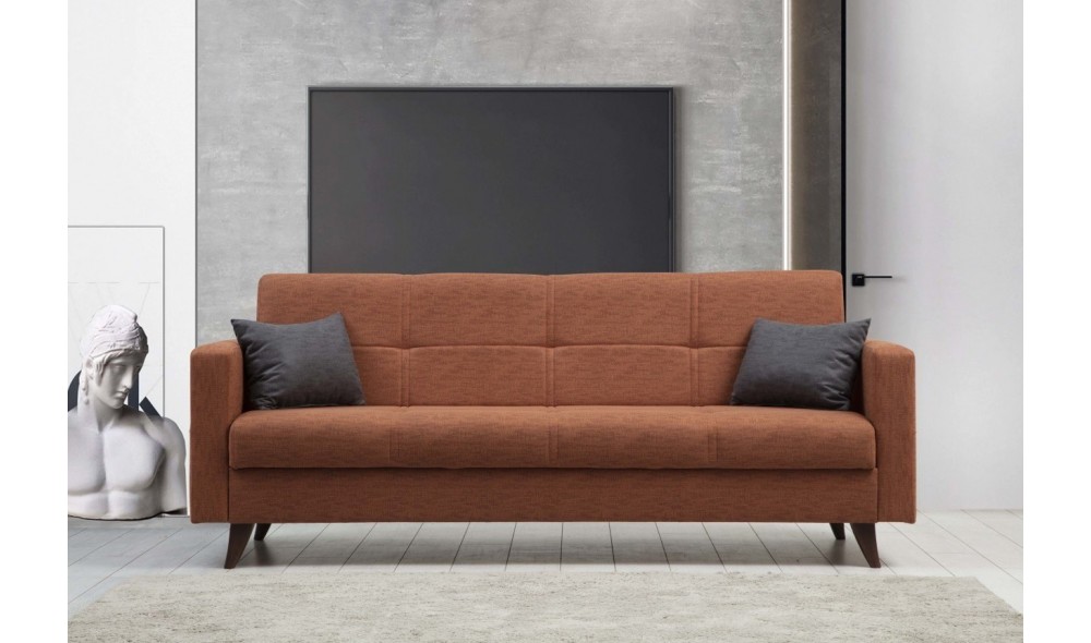 Canapea extensibila cu 3 locuri, Polya - Tigle Red, 205 x 86 x 75 cm