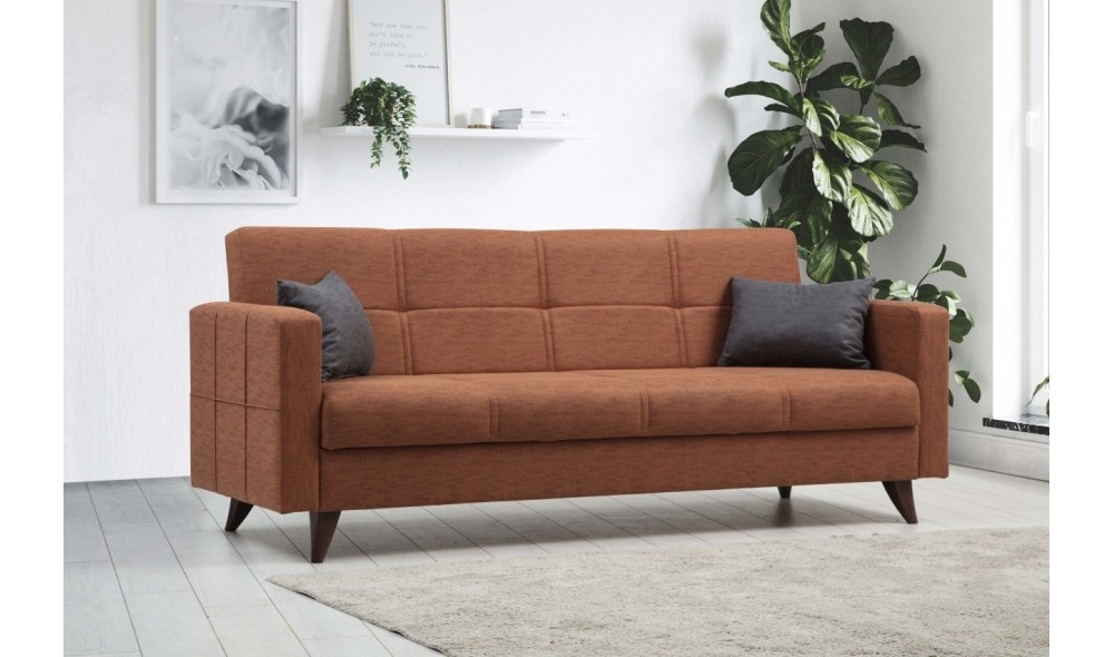 Canapea extensibila cu 3 locuri, Polya - Tigle Red, 205 x 86 x 75 cm