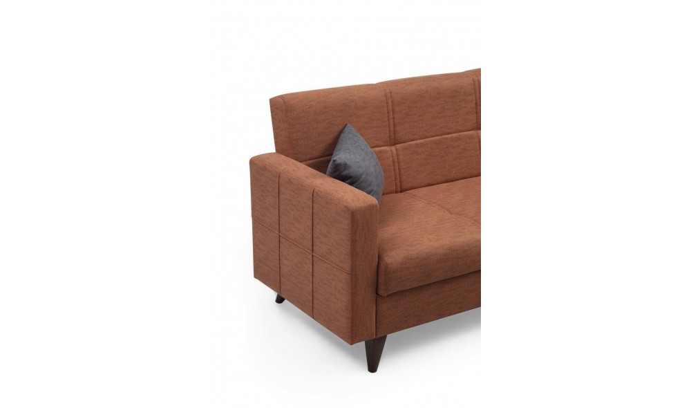 Canapea extensibila cu 3 locuri, Polya - Tigle Red, 205 x 86 x 75 cm