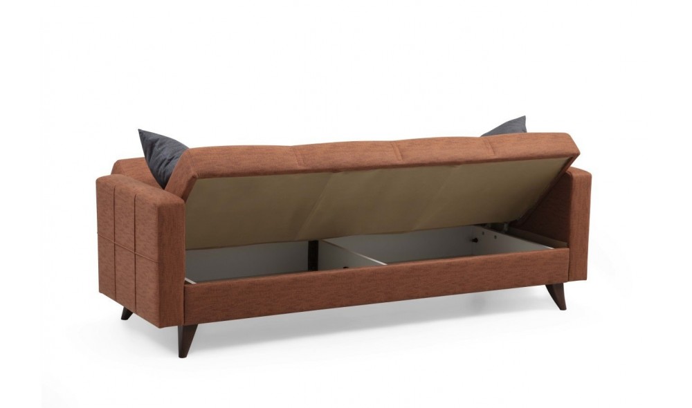 Canapea extensibila cu 3 locuri, Polya - Tigle Red, 205 x 86 x 75 cm