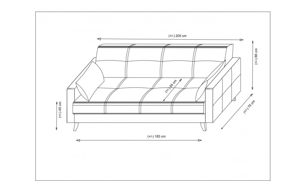 Canapea extensibila cu 3 locuri, Polya - Tigle Red, 205 x 86 x 75 cm