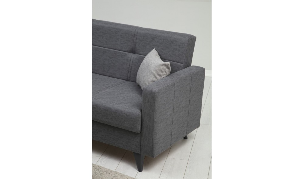 Canapea extensibila cu 3 locuri, Polya - Gri inchis, 205 x 86 x 75 cm