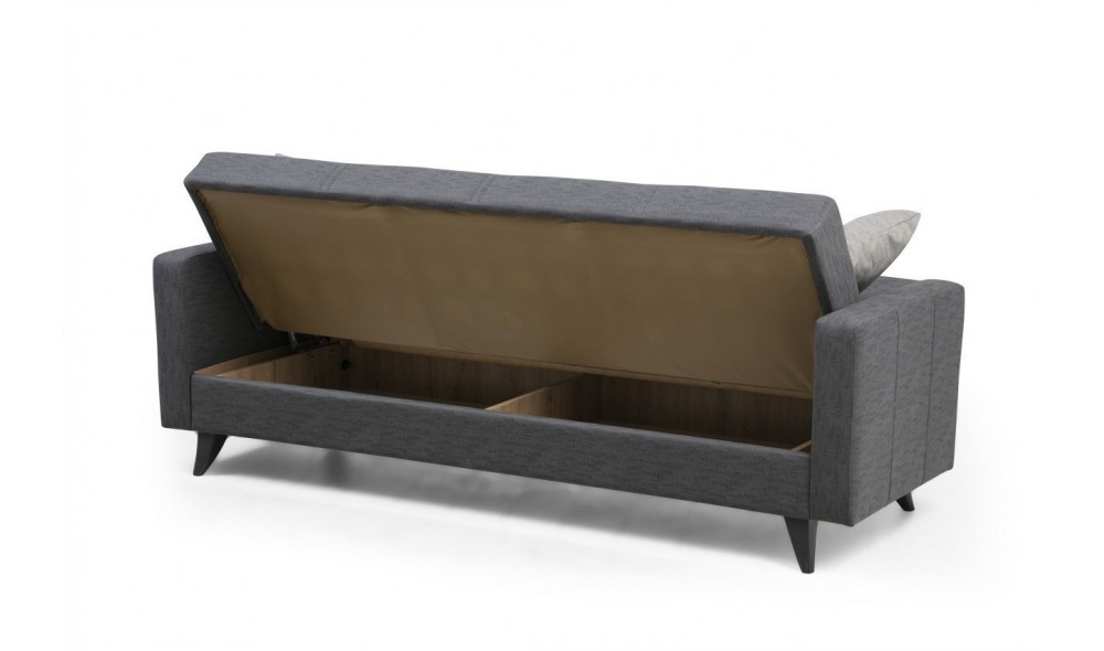 Canapea extensibila cu 3 locuri, Polya - Gri inchis, 205 x 86 x 75 cm