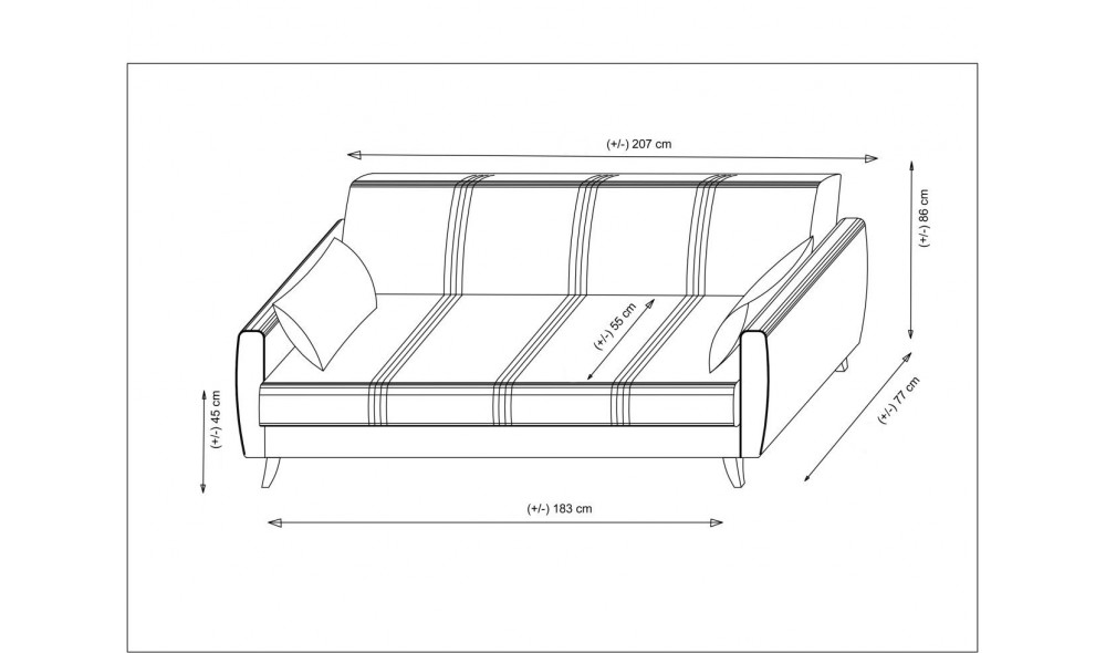 Canapea extensibila cu 3 locuri, Zaden - Bej, 207 x 86 x 77 cm