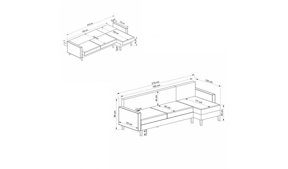 Canapea extensibila de colt, Alkon - Gri deschis, 223 x 86 x 130 cm