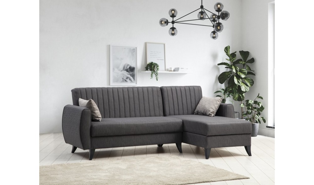 Canapea extensibila de colt, Alkon - Gri inchis, 223 x 86 x 130 cm