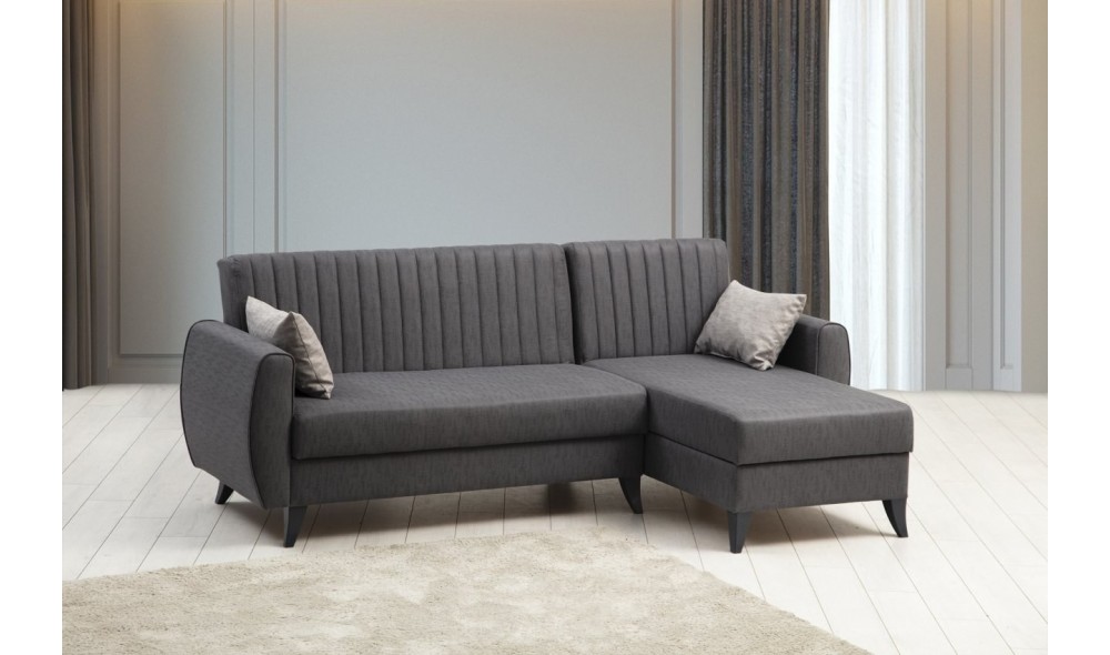 Canapea extensibila de colt, Alkon - Gri inchis, 223 x 86 x 130 cm