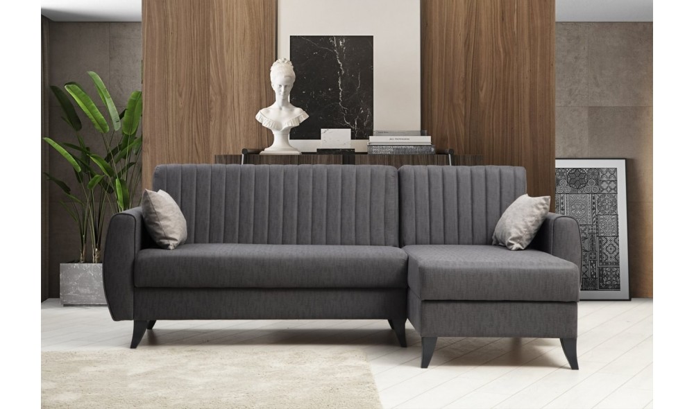 Canapea extensibila de colt, Alkon - Gri inchis, 223 x 86 x 130 cm