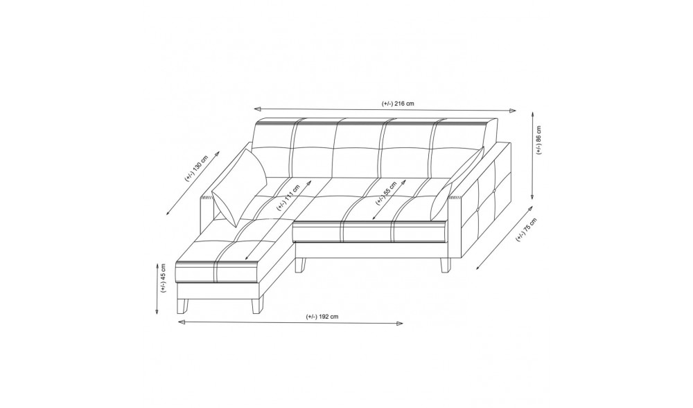 Canapea extensibila de colt, Alkon - Gri inchis, 223 x 86 x 130 cm