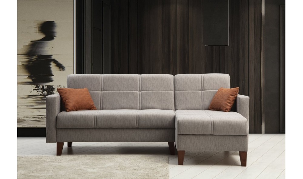 Canapea extensibila de colt, Polya - Gri deschis, 216 x 86 x 130 cm