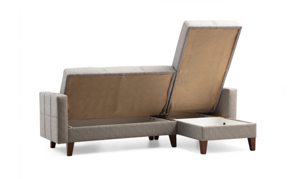 Canapea extensibila de colt, Polya - Gri deschis, 216 x 86 x 130 cm