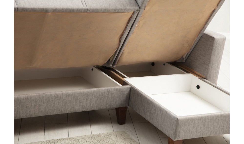 Canapea extensibila de colt, Polya - Gri deschis, 216 x 86 x 130 cm