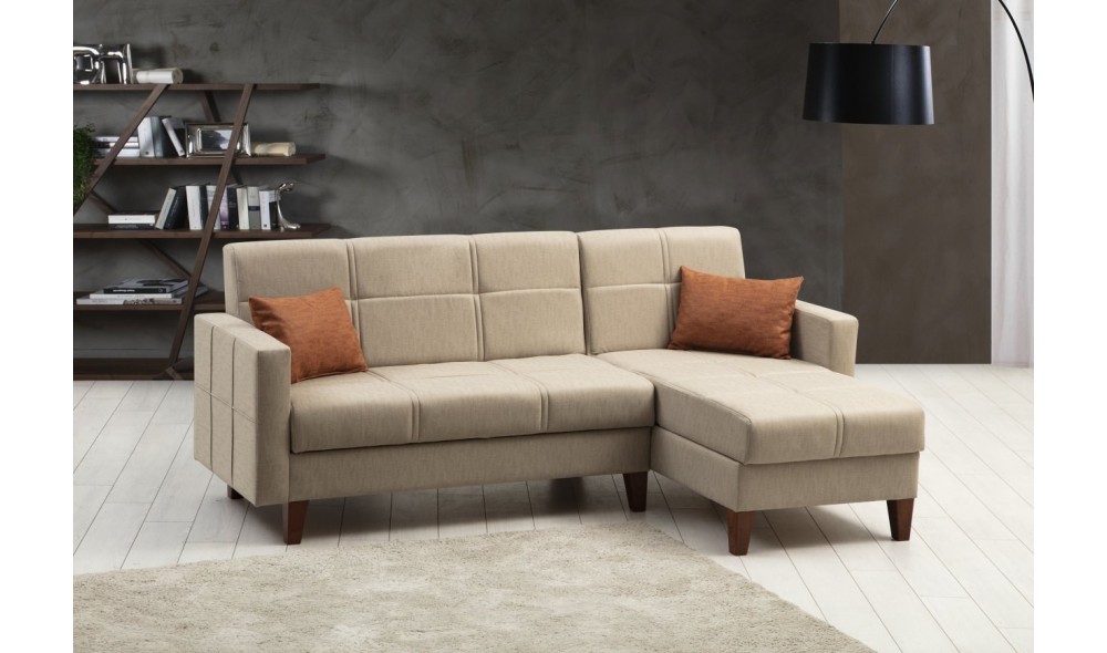 Canapea extensibila de colt, Polya - Bej, 216 x 86 x 130 cm