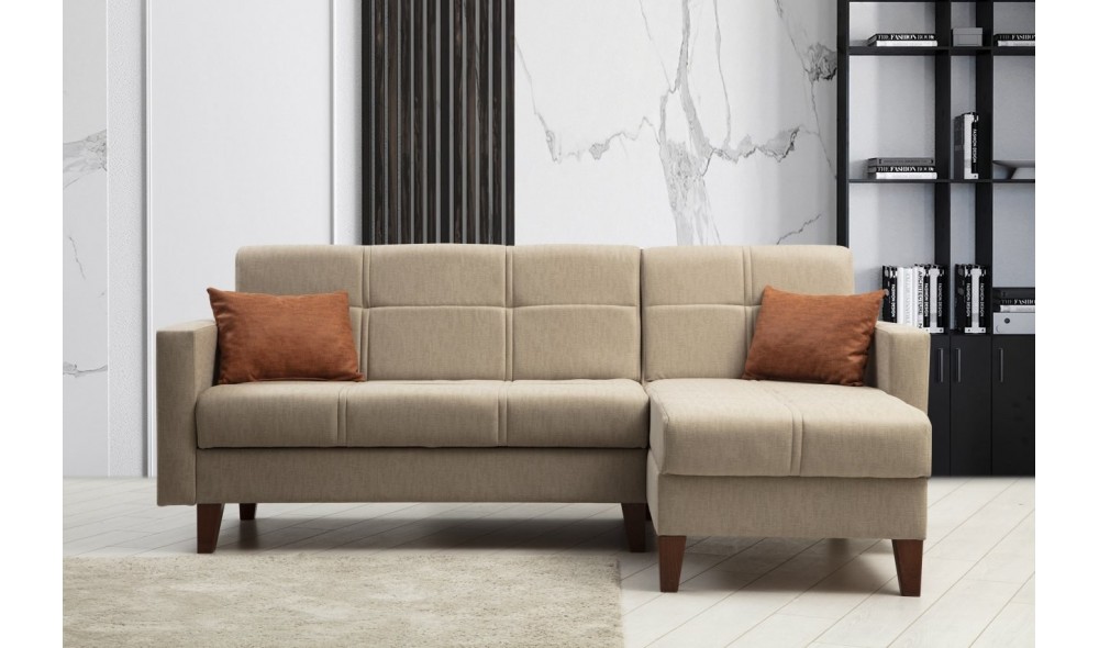 Canapea extensibila de colt, Polya - Bej, 216 x 86 x 130 cm