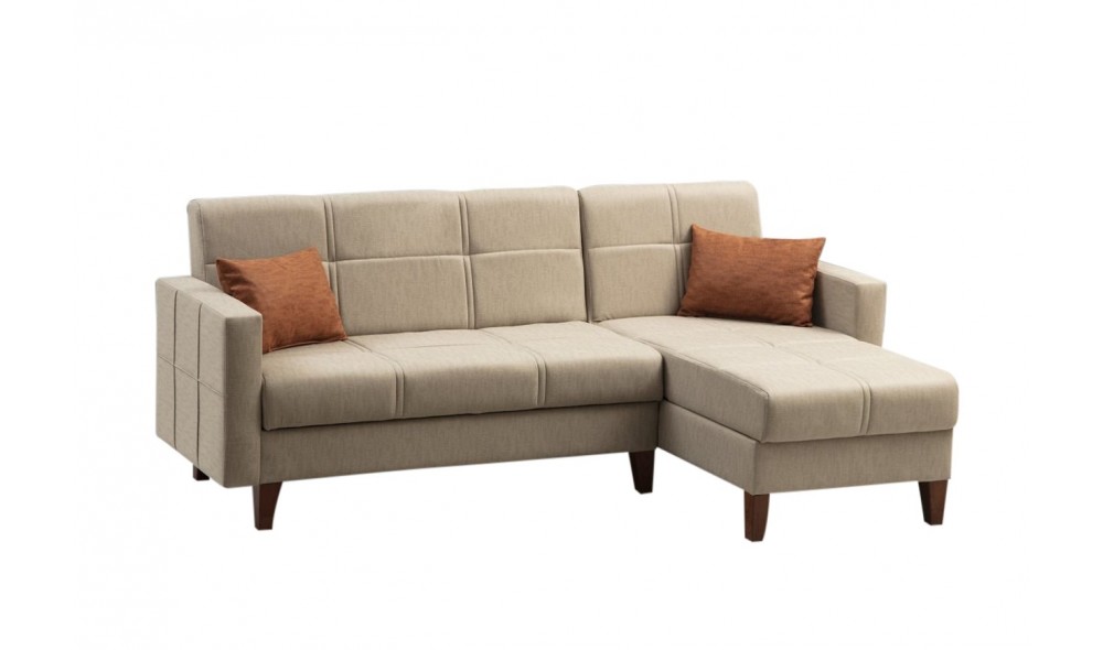 Canapea extensibila de colt, Polya - Bej, 216 x 86 x 130 cm