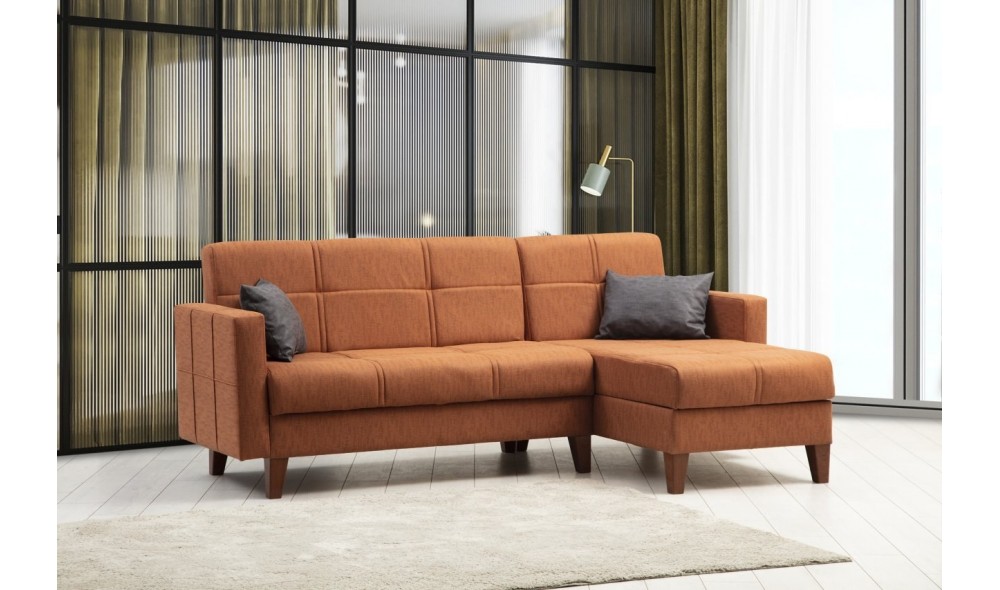 Canapea extensibila de colt, Polya - Tigle Red, 216 x 86 x 130 cm