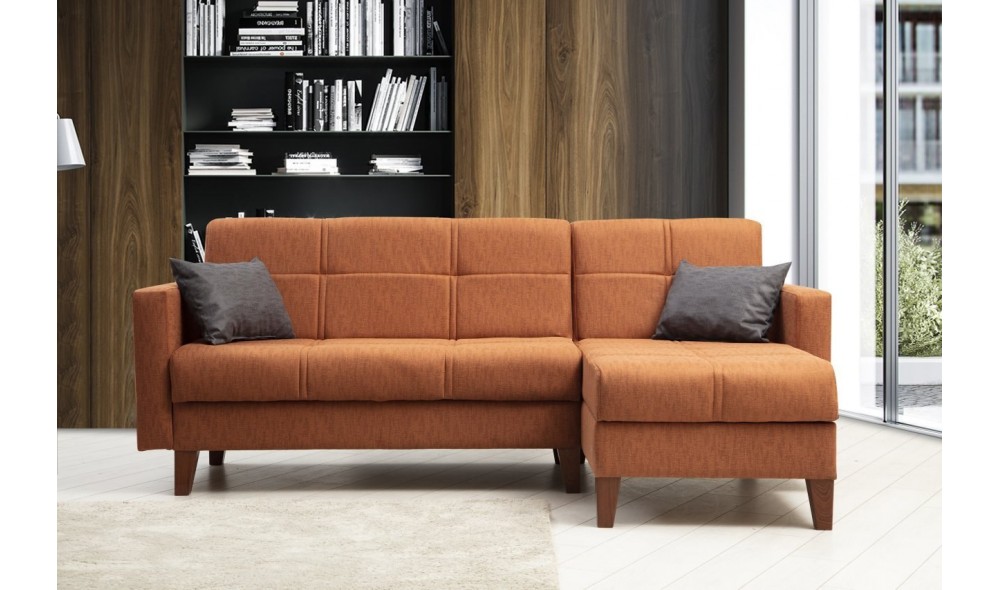 Canapea extensibila de colt, Polya - Tigle Red, 216 x 86 x 130 cm