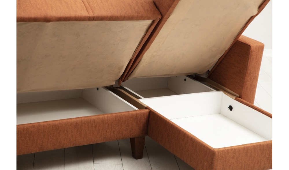 Canapea extensibila de colt, Polya - Tigle Red, 216 x 86 x 130 cm