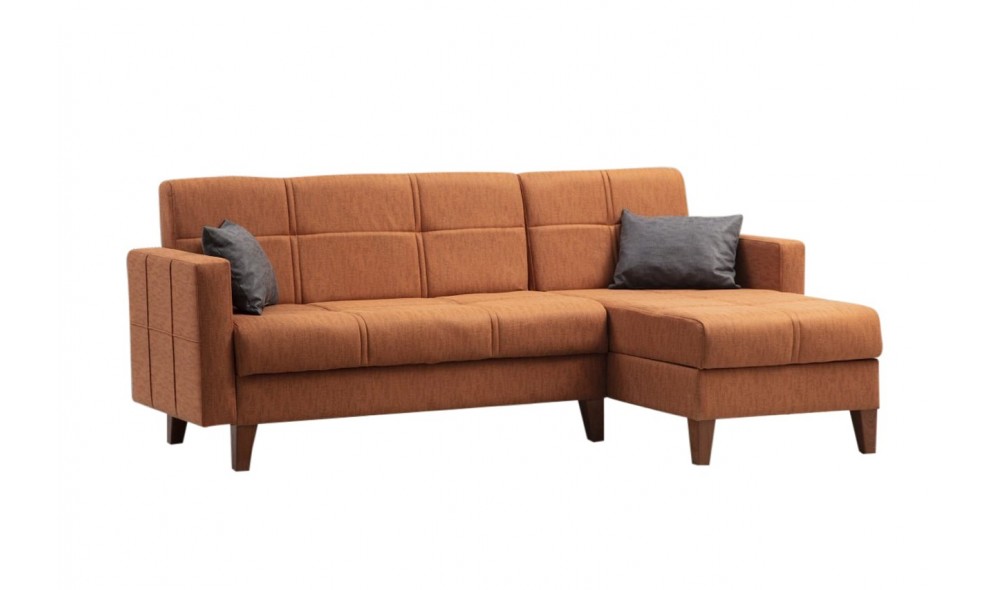 Canapea extensibila de colt, Polya - Tigle Red, 216 x 86 x 130 cm