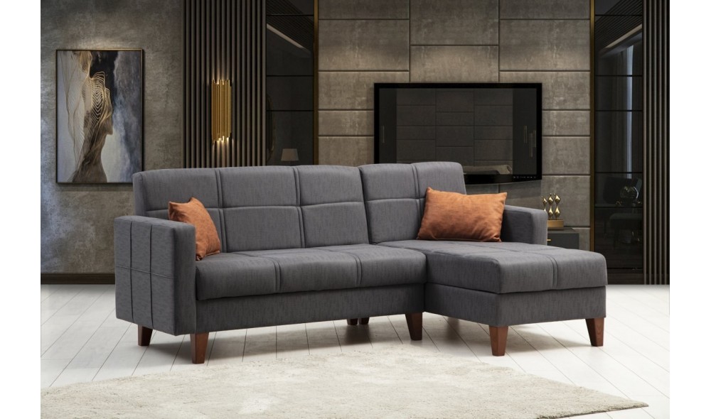 Canapea extensibila de colt, Polya - Gri inchis, 216 x 86 x 130 cm