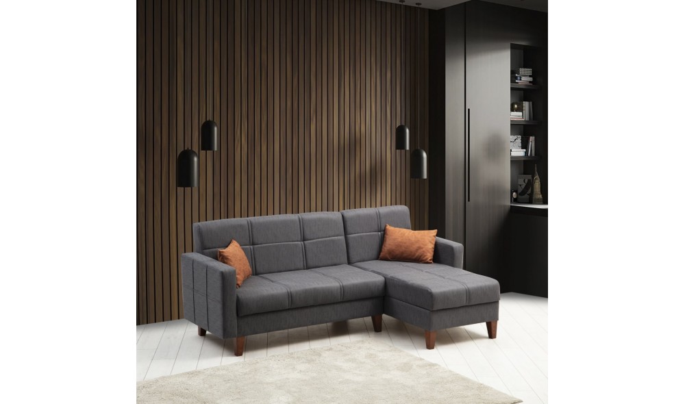 Canapea extensibila de colt, Polya - Gri inchis, 216 x 86 x 130 cm