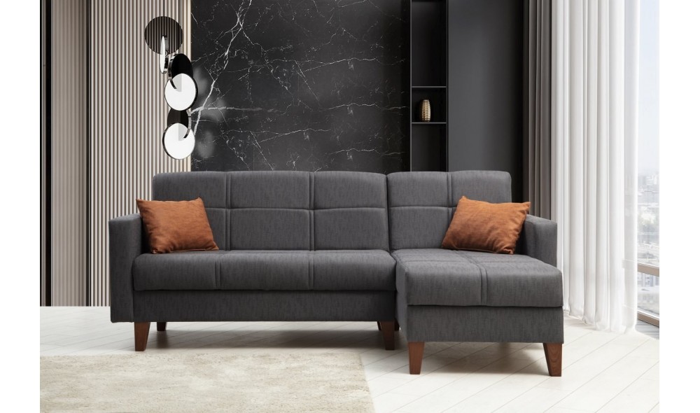 Canapea extensibila de colt, Polya - Gri inchis, 216 x 86 x 130 cm