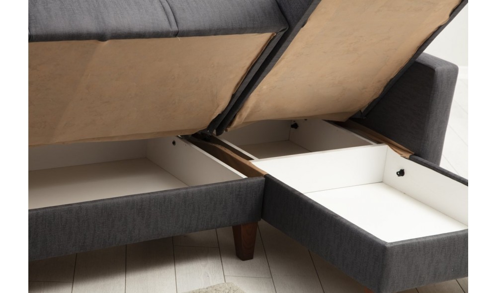 Canapea extensibila de colt, Polya - Gri inchis, 216 x 86 x 130 cm